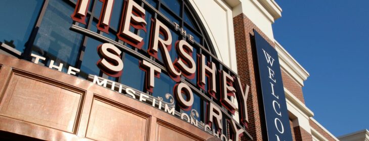 closeup vide of the sign on the front of the hershey story museum