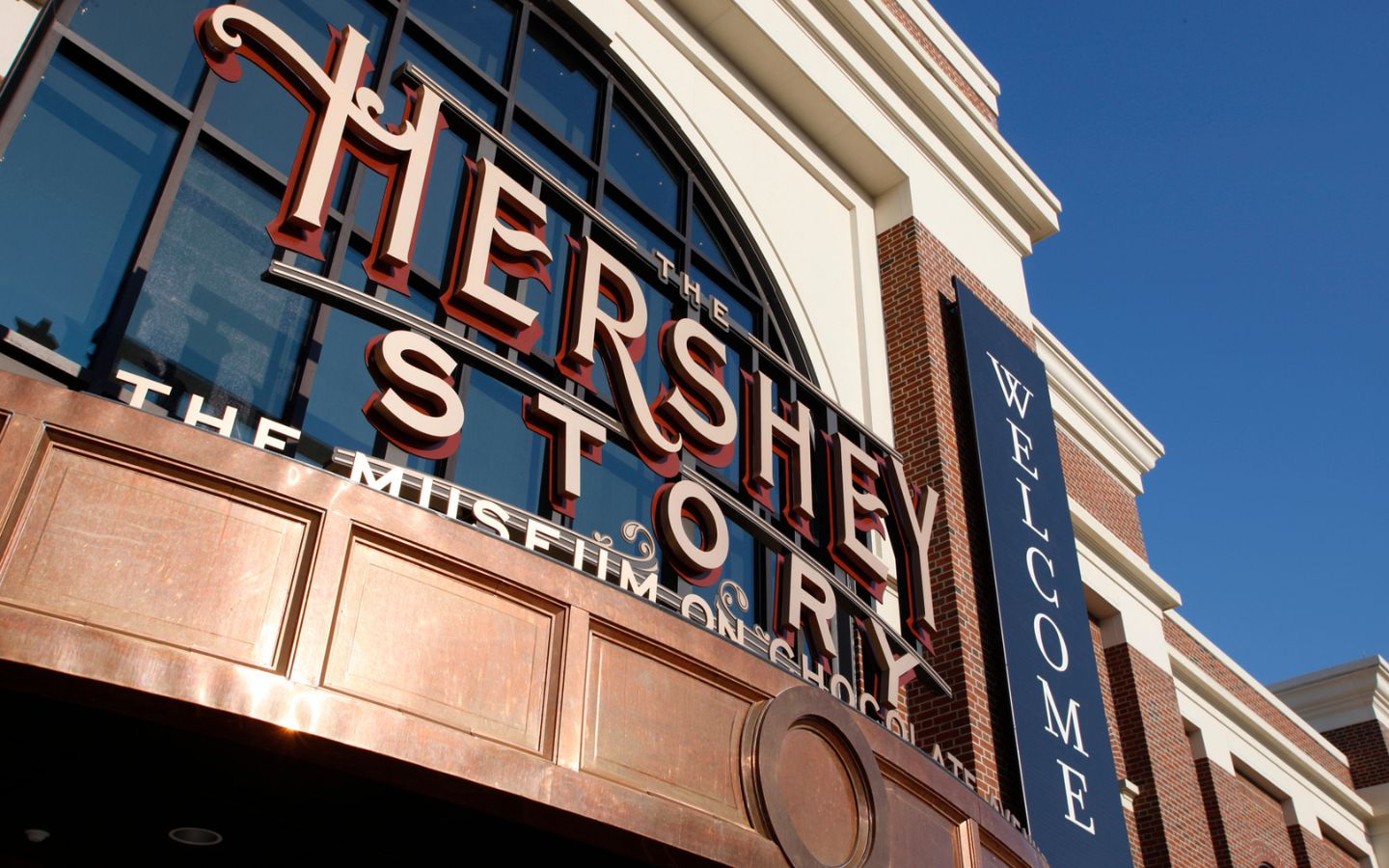 closeup vide of the sign on the front of the hershey story museum